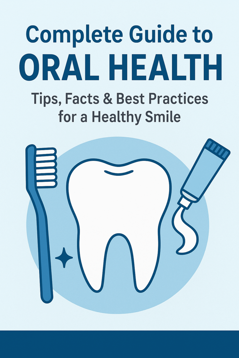 Illustrated tooth with toothbrush and toothpaste on blue background, thumbnail for Complete Guide to Oral Health